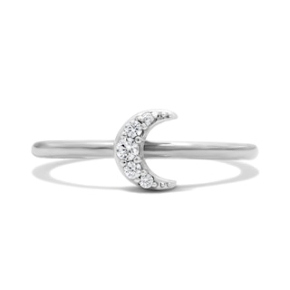Solid Sterling Silver CZ Pavé Moon Ring - Size 7