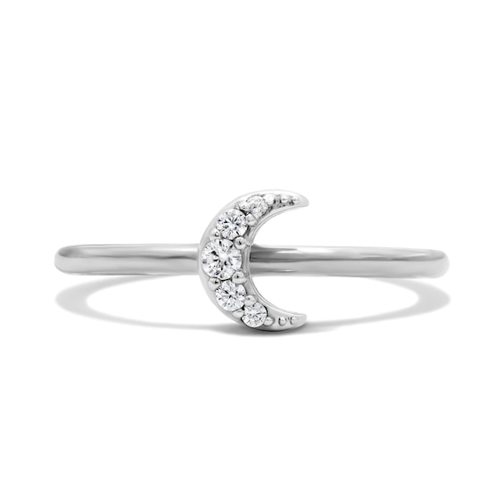 Solid Sterling Silver CZ Pavé Moon Ring - Size 7