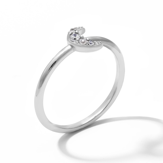 Solid Sterling Silver CZ Pavé Moon Ring - Size 7