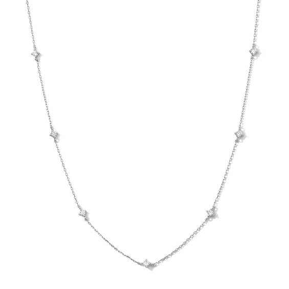 Solid Sterling Silver CZ Accent Cable Chain Necklace - 18"