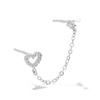 Solid Sterling Silver CZ Round and Heart Chain Stud