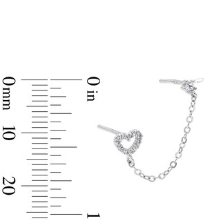 Solid Sterling Silver CZ Round and Heart Chain Stud