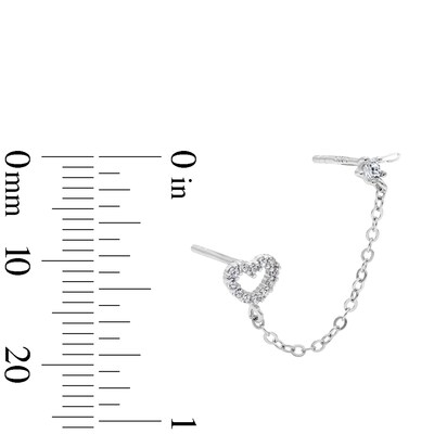 Solid Sterling Silver CZ Round and Heart Chain Stud