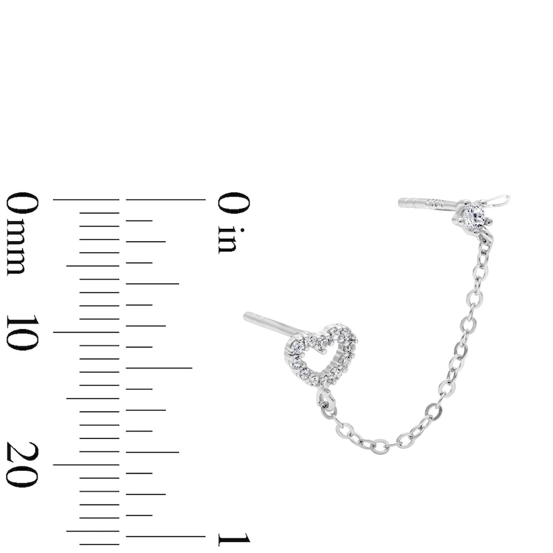 Solid Sterling Silver CZ Round and Heart Chain Stud
