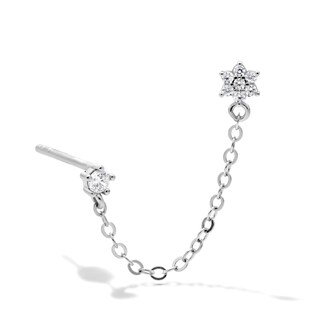 Solid Sterling Silver CZ Round and Flower Chain Stud