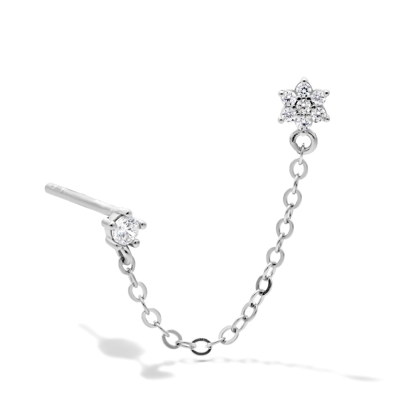 Main Image 1 of Solid Sterling Silver CZ Round and Flower Chain Stud