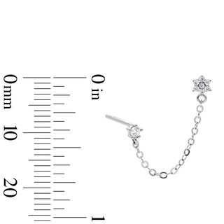 Solid Sterling Silver CZ Round and Flower Chain Stud