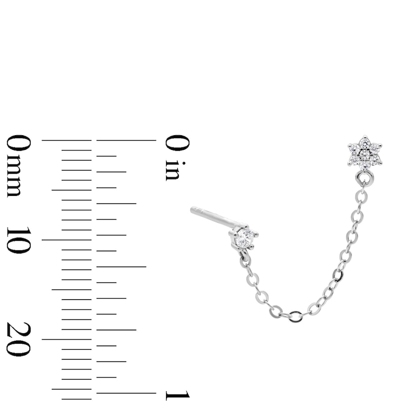 Main Image 2 of Solid Sterling Silver CZ Round and Flower Chain Stud