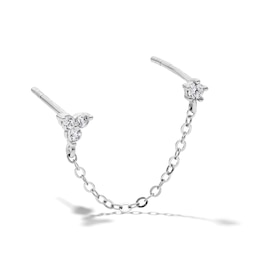 Solid Sterling Silver CZ Single and Trio Chain Stud