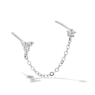 Solid Sterling Silver CZ Single and Trio Chain Stud