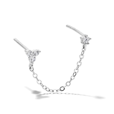 Solid Sterling Silver CZ Single and Trio Chain Stud