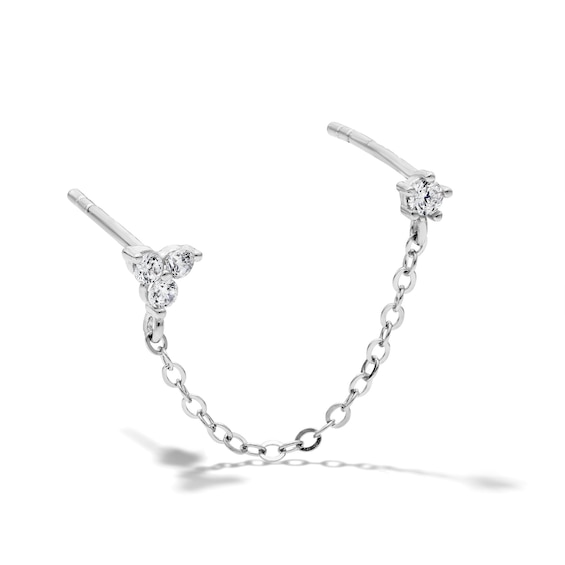 Solid Sterling Silver CZ Single and Trio Chain Stud
