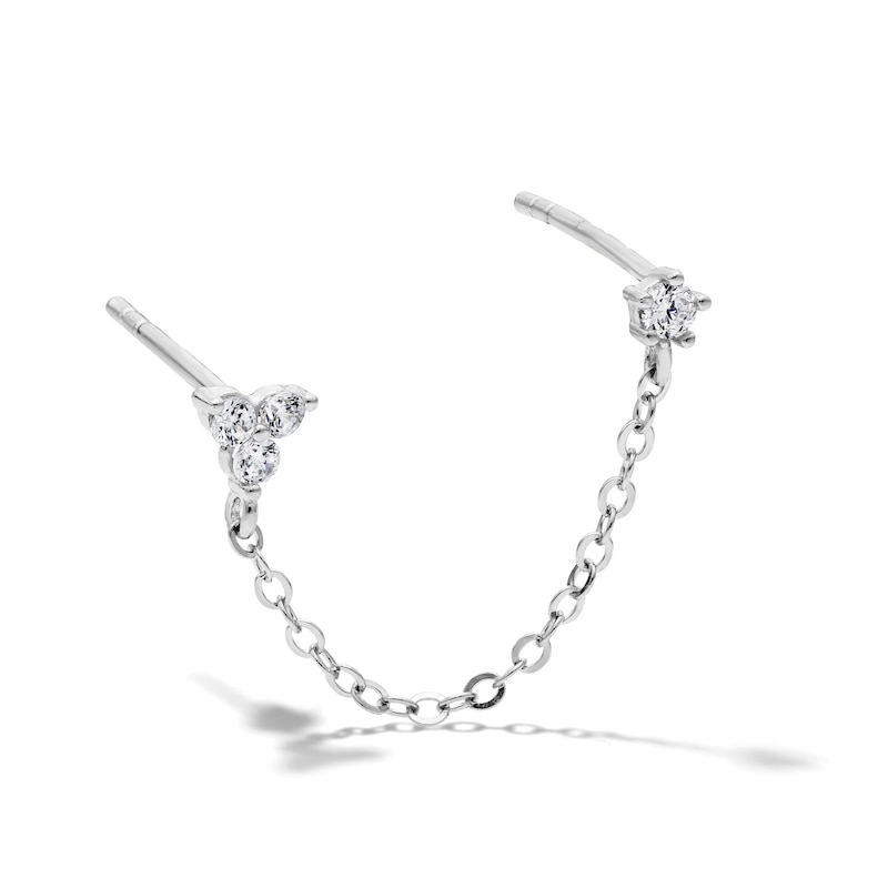 Solid Sterling Silver CZ Single and Trio Chain Stud