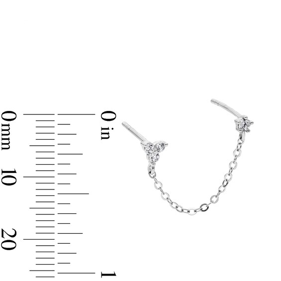 Solid Sterling Silver CZ Single and Trio Chain Stud