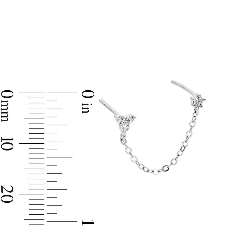 Solid Sterling Silver CZ Single and Trio Chain Stud