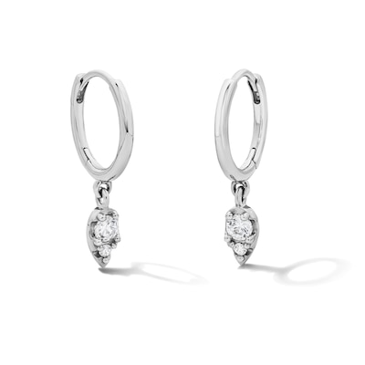 Sterling Silver CZ Teardrop Drop Huggie Hoops