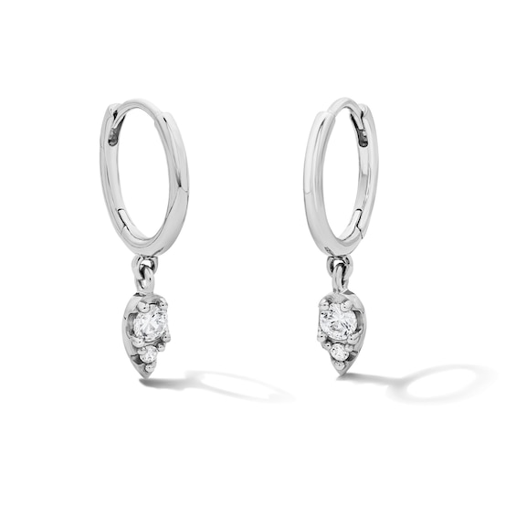 Sterling Silver CZ Teardrop Drop Huggie Hoops