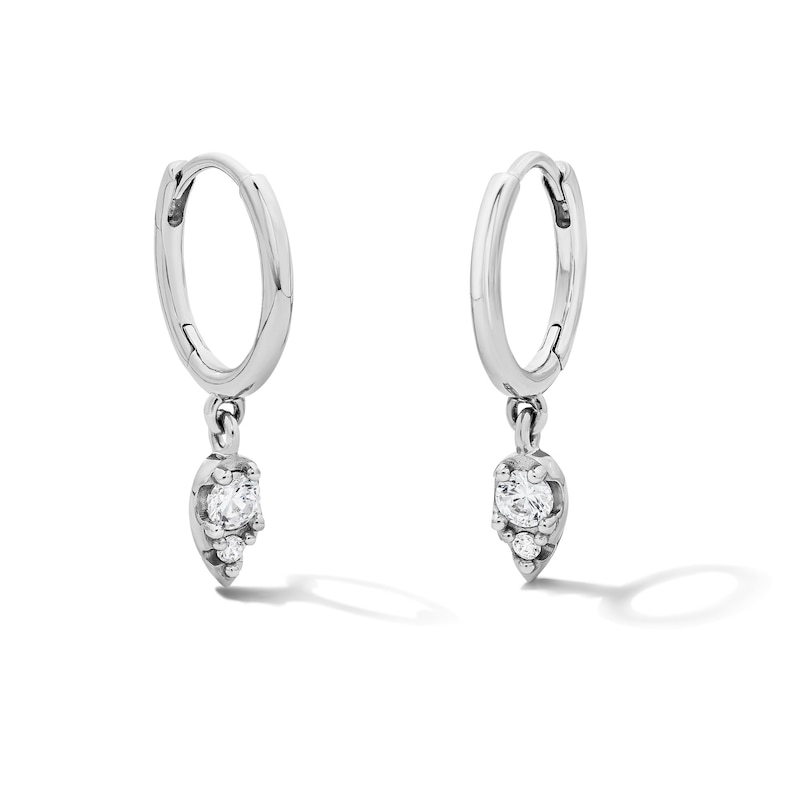 Main Image 1 of Sterling Silver CZ Teardrop Drop Huggie Hoops