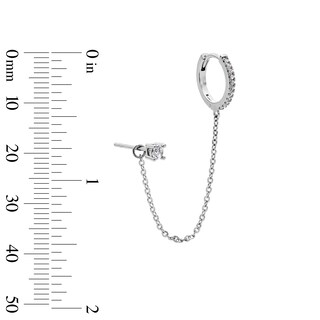 Solid Sterling Silver CZ Soliatire Stud and Huggie with Chain