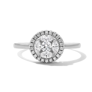 Solid Sterling Silver Round and Marquise CZ Halo Ring - Size 7