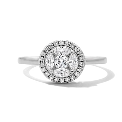 Solid Sterling Silver Round and Marquise CZ Halo Ring - Size 7