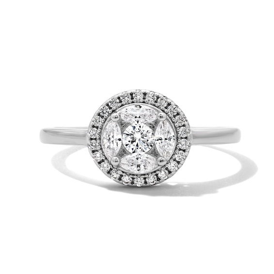 Solid Sterling Silver Round and Marquise CZ Halo Ring - Size 7