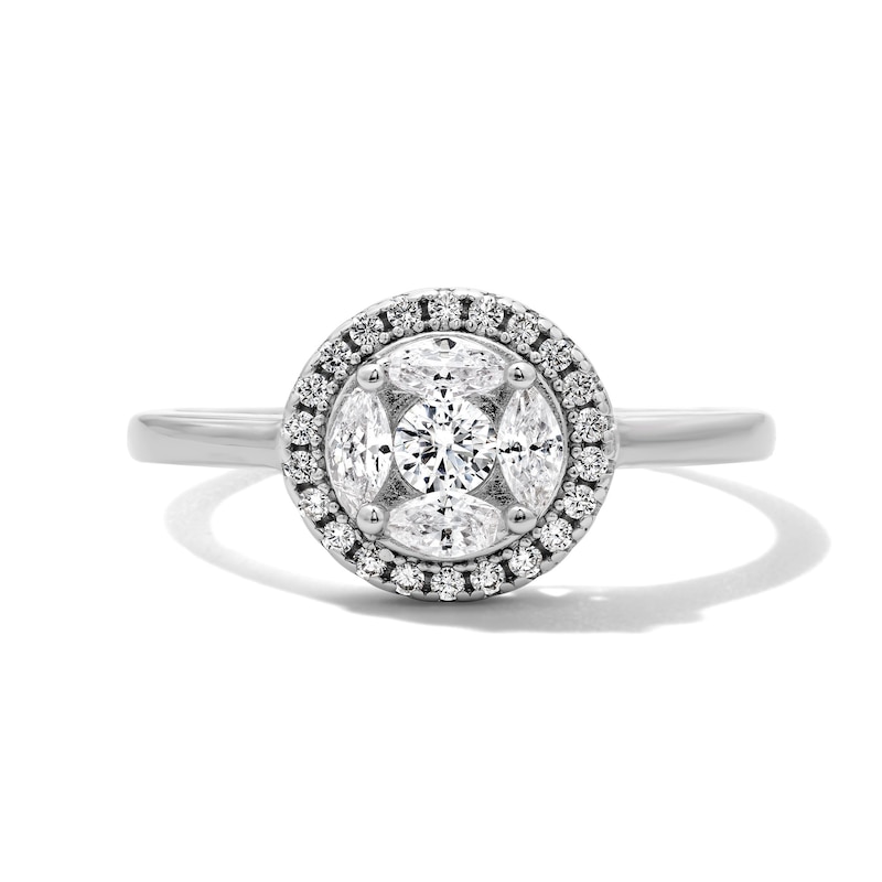 Solid Sterling Silver Round and Marquise CZ Halo Ring - Size 7