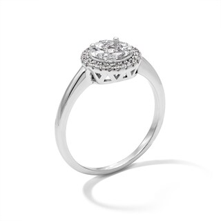 Solid Sterling Silver Round and Marquise CZ Halo Ring - Size 7