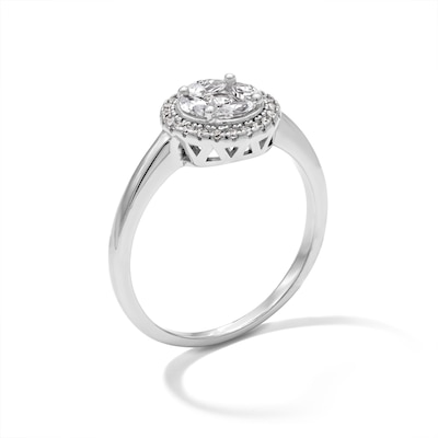 Solid Sterling Silver Round and Marquise CZ Halo Ring - Size 7