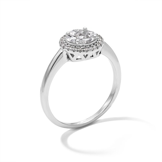 Solid Sterling Silver Round and Marquise CZ Halo Ring - Size 7