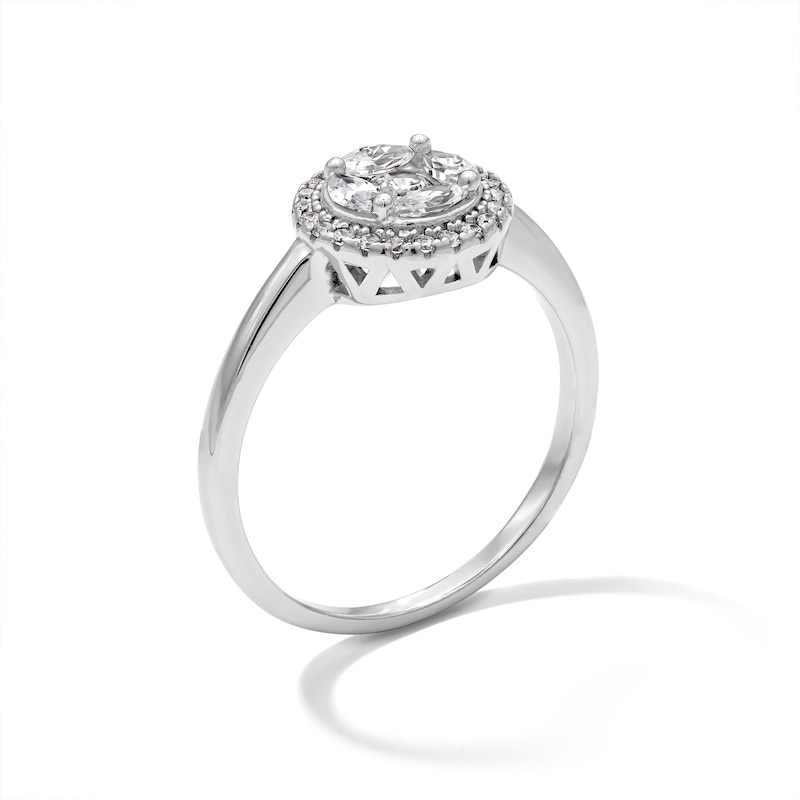 Solid Sterling Silver Round and Marquise CZ Halo Ring - Size 7