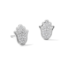Solid Sterling Silver CZ Pavé Hamsa Studs