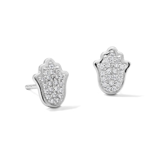 Solid Sterling Silver CZ Pavé Hamsa Studs