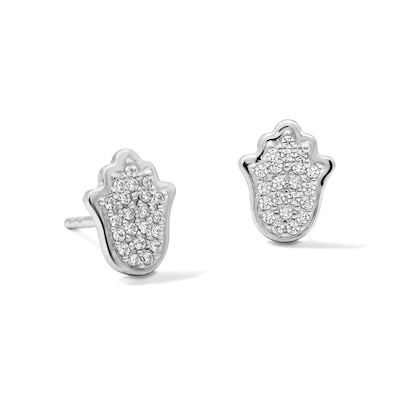 Solid Sterling Silver CZ Pavé Hamsa Studs