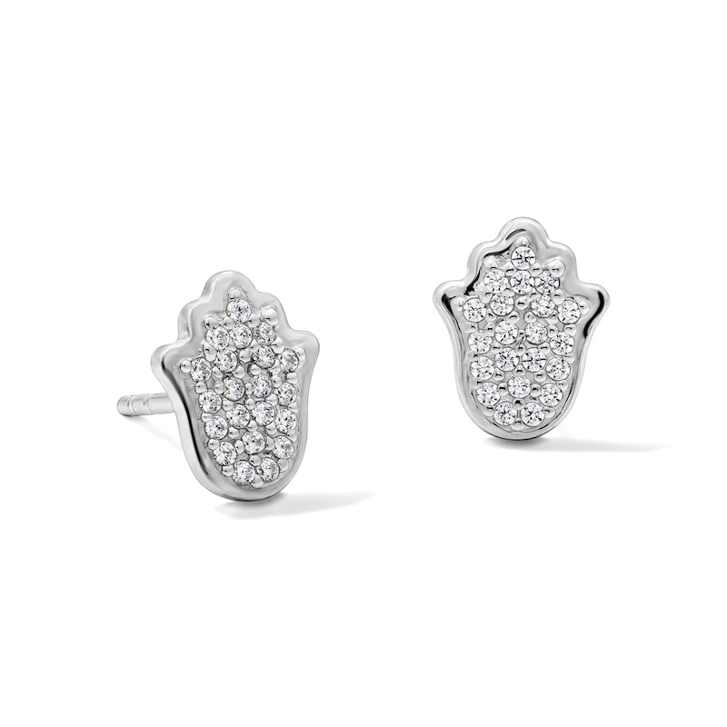 Solid Sterling Silver CZ Pavé Hamsa Studs