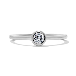 Solid Sterling Silver  CZ Round Bezel-Set Solitaire Ring - Size 7