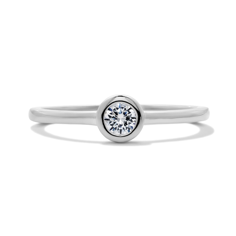 Solid Sterling Silver CZ Round Bezel-Set Solitaire Ring - Size 7