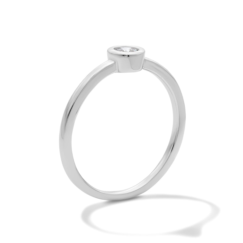 Solid Sterling Silver  CZ Round Bezel-Set Solitaire Ring - Size 7