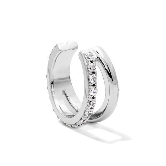 Solid Sterling Silver CZ Double Ear Cuff