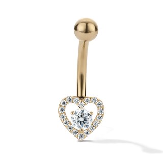 10K Hollow Gold and Yellow Ion-Plated CZ Open Heart Belly Ring - 14G 3/8"