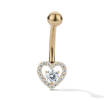 10K Hollow Gold and Yellow Ion-Plated CZ Open Heart Belly Ring - 14G 3/8"