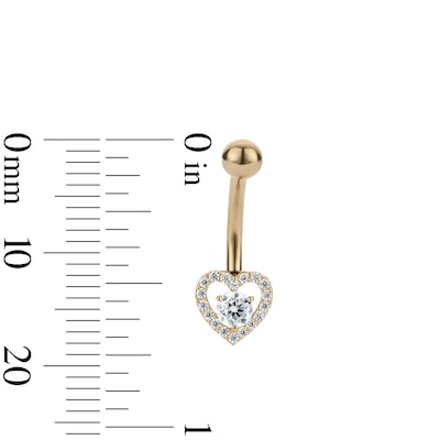 10K Hollow Gold and Yellow Ion-Plated CZ Open Heart Belly Ring - 14G 3/8"