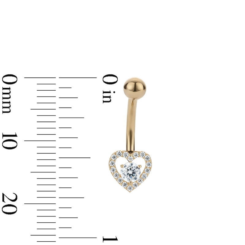 Main Image 2 of 10K Hollow Gold and Yellow Ion-Plated CZ Open Heart Belly Ring - 14G 3/8"