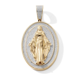 14K Gold Plated 1/10 CT. T.W. Lab-Grown Diamond Virgin Mary Medallion Necklace Charm
