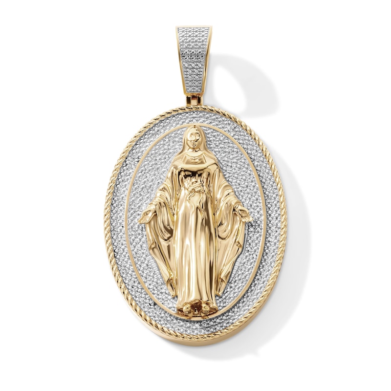 14K Gold Plated 1/10 CT. T.W. Lab-Grown Diamond Virgin Mary Medallion Necklace Charm