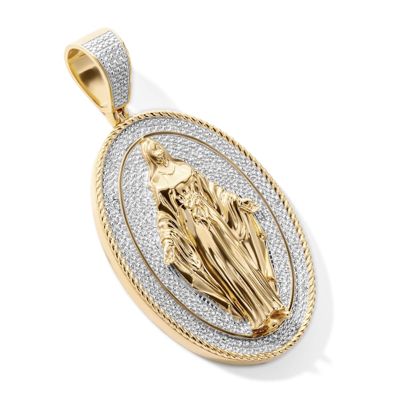 14K Gold Plated 1/10 CT. T.W. Lab-Grown Diamond Virgin Mary Medallion Necklace Charm