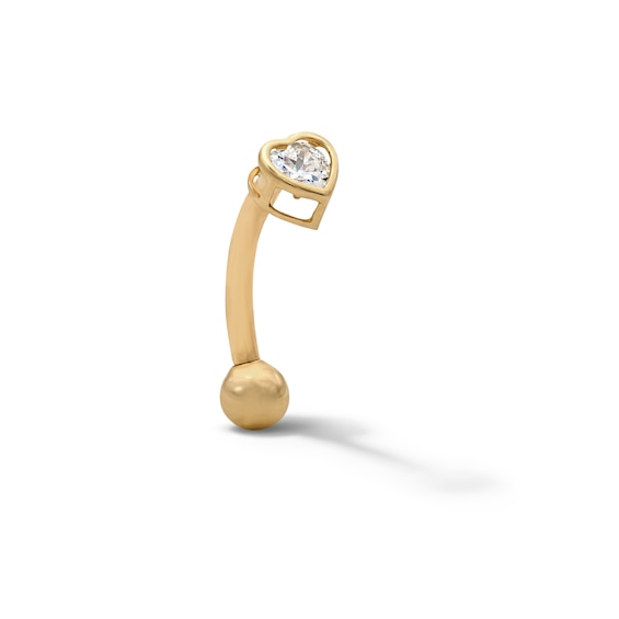 10K Solid Gold CZ Heart Curved Barbell - 16G 5/16"