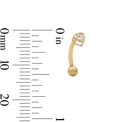 10K Solid Gold CZ Heart Curved Barbell - 16G 5/16"