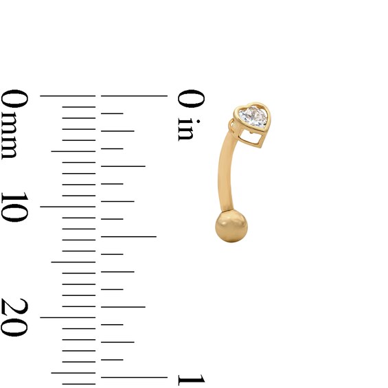 10K Solid Gold CZ Heart Curved Barbell - 16G 5/16"