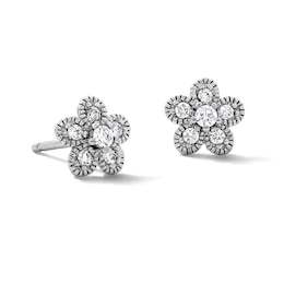 Sterling Silver CZ Textured Flower Studs
